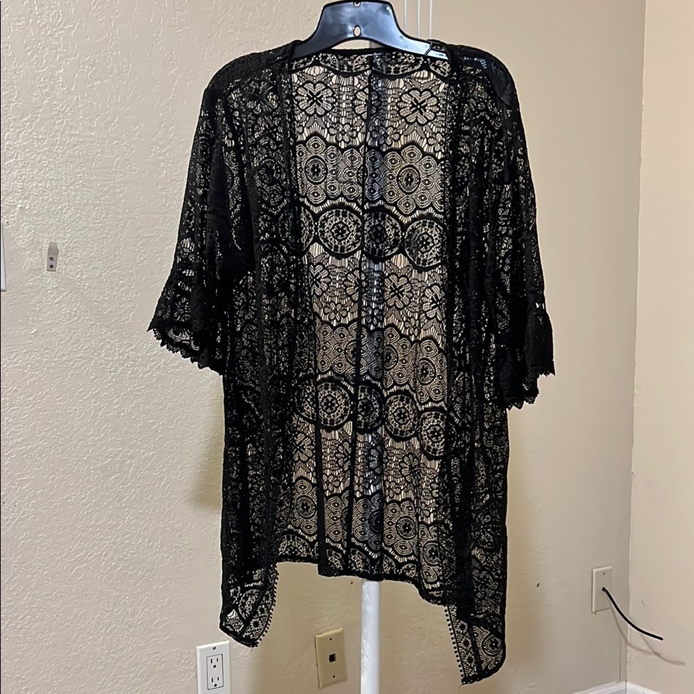 Black Lace Kimono Cardigan